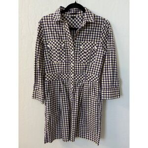 Theory Lidiya Shirt Dress Gingham Plaid Button Down Long‎ Sleeve Purple Yellow 6